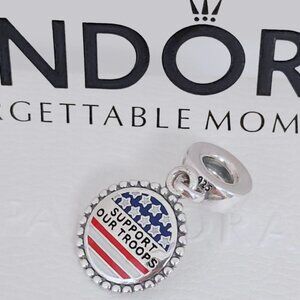 Pandora United States Flag Dangle Support Our Troops Charm S925 Silver with box